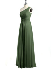 One Shoulder Dresses with Pleated Bodice Olive Green