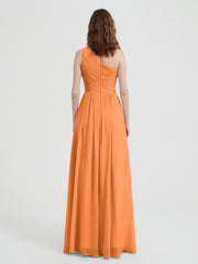 One Shoulder Dresses with Pleated Bodice Orange