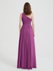 One Shoulder Dresses with Pleated Bodice Orchid