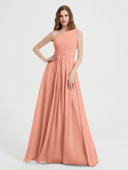 One Shoulder Dresses with Pleated Bodice Papaya