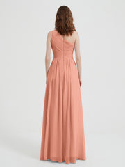One Shoulder Dresses with Pleated Bodice Papaya