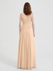 One Shoulder Dresses with Pleated Bodice Peach Plus Size