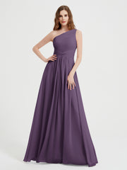 One Shoulder Dresses with Pleated Bodice Plum