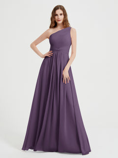 One Shoulder Dresses with Pleated Bodice Plum Plus Size