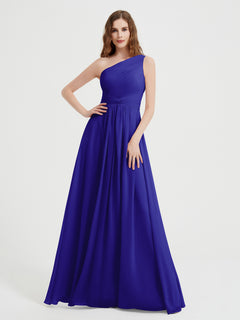 One Shoulder Dresses with Pleated Bodice Royal Blue