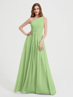 One Shoulder Dresses with Pleated Bodice Sage
