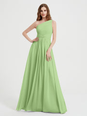One Shoulder Dresses with Pleated Bodice Sage