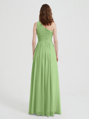 One Shoulder Dresses with Pleated Bodice Sage