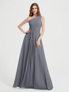 One Shoulder Dresses with Pleated Bodice Steel Grey Plus Size