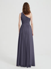 One Shoulder Dresses with Pleated Bodice Stormy