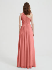 One Shoulder Dresses with Pleated Bodice Sunset