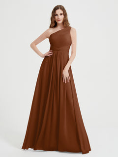 One Shoulder Dresses with Pleated Bodice Terracotta