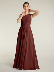 One Shoulder Dresses with Pleated Bodice Terracotta