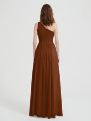 One Shoulder Dresses with Pleated Bodice Terracotta Plus Size