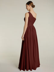 One Shoulder Dresses with Pleated Bodice Terracotta