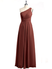 One Shoulder Dresses with Pleated Bodice Terracotta