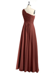 One Shoulder Dresses with Pleated Bodice Terracotta