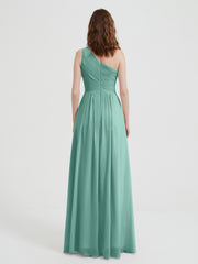 One Shoulder Dresses with Pleated Bodice Turquoise