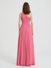 One Shoulder Dresses with Pleated Bodice Watermelon Plus Size