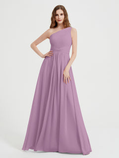 One Shoulder Dresses with Pleated Bodice Wisteria