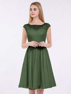 Chiffon and Lace Short Bridesmaid Gown Olive Green