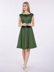 Chiffon and Lace Short Bridesmaid Gown Olive Green Plus Size