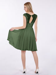 Chiffon and Lace Short Bridesmaid Gown Olive Green