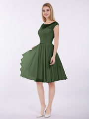 Chiffon and Lace Short Bridesmaid Gown Olive Green Plus Size