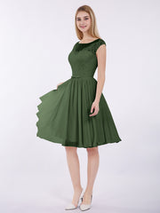 Chiffon and Lace Short Bridesmaid Gown Olive Green
