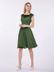 Chiffon and Lace Short Bridesmaid Gown Olive Green Plus Size