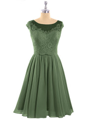 Chiffon and Lace Short Bridesmaid Gown Olive Green