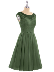 Chiffon and Lace Short Bridesmaid Gown Olive Green