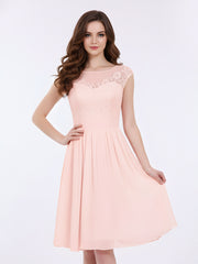Chiffon and Lace Short Bridesmaid Gown Pearl Pink