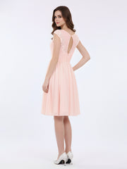 Chiffon and Lace Short Bridesmaid Gown Pearl Pink
