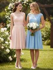 Chiffon and Lace Short Bridesmaid Gown Pearl Pink