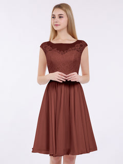 Chiffon and Lace Short Bridesmaid Gown Terracotta