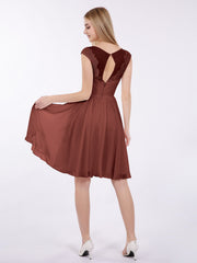 Chiffon and Lace Short Bridesmaid Gown Terracotta Plus Size