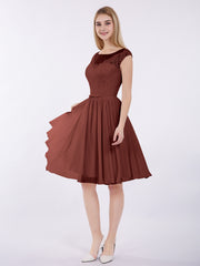 Chiffon and Lace Short Bridesmaid Gown Terracotta Plus Size