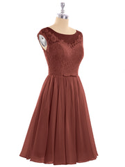 Chiffon and Lace Short Bridesmaid Gown Terracotta