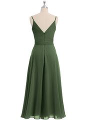 Spaghetti Strap T length Dress with Sash Bow Olive Green Plus Size