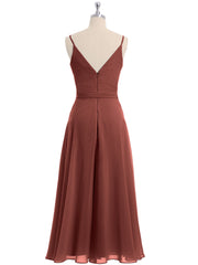 Spaghetti Strap T length Dress with Sash Bow Terracotta