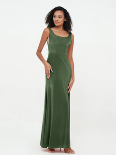 Bateau Neck Mermaid Long Velvet Dresses Olive Green Plus Size