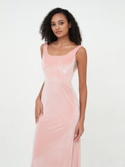 Bateau Neck Mermaid Long Velvet Dresses Dusty Rose