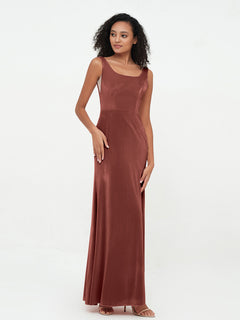 Bateau Neck Mermaid Long Velvet Dresses Terracotta