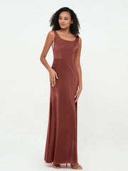 Bateau Neck Mermaid Long Velvet Dresses Terracotta