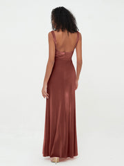 Bateau Neck Mermaid Long Velvet Dresses Terracotta