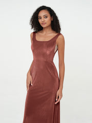 Bateau Neck Mermaid Long Velvet Dresses Terracotta