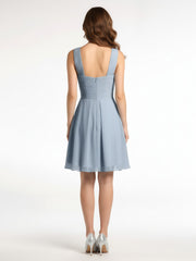 Cross Front Empire Waist Short Bridesmaid Dress Dusty Blue