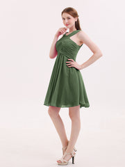 Cross Front Empire Waist Short Bridesmaid Dress Olive Green Plus Size