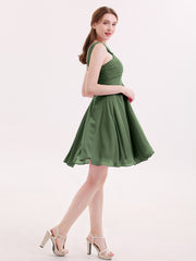 Cross Front Empire Waist Short Bridesmaid Dress Olive Green Plus Size